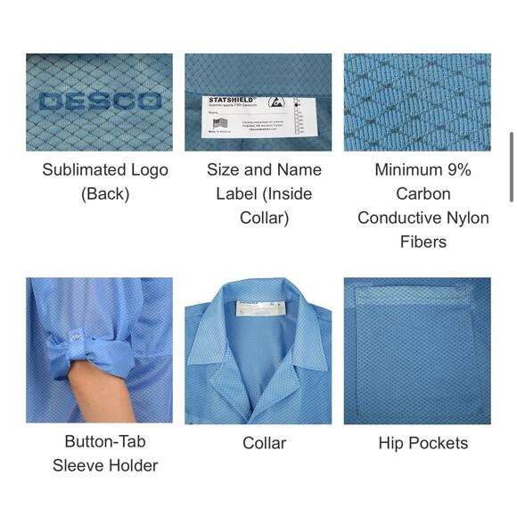 New! Desco Statshield Anti Static Smock Shirt Men’s Women’s Blue In Bag XL - Picture 8 of 8
